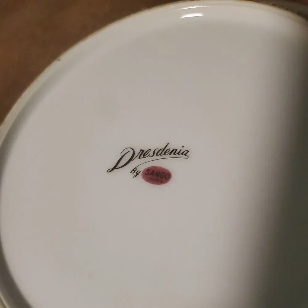 Dresdenia By Sango China Round Serving Bowl Floral With Gold Etching 1940s Vntg